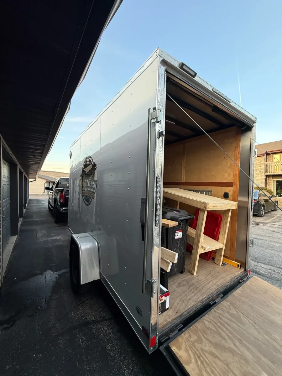 Moving items to a storage unit with our 6x12' enclosed trailer