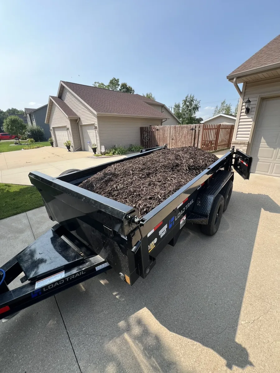 Our 6x12' dump trailer full of mulch