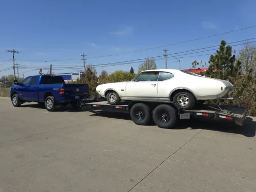 Oldsmobile 442 on our 20ft flatbed car hauler