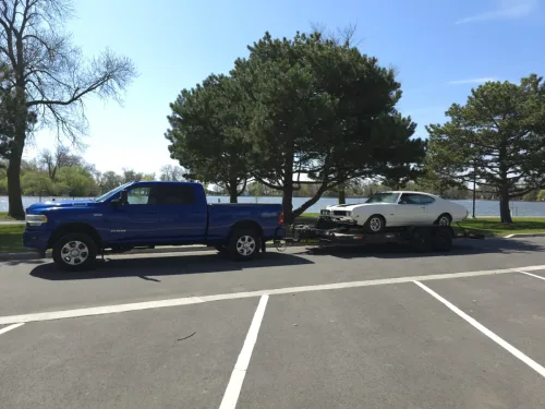Oldsmobile 442 on our 20ft flatbed car hauler