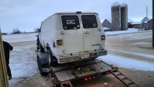 Cargo van on our 20ft flatbed trailer