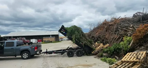 6x12' dump trailer dumping brush