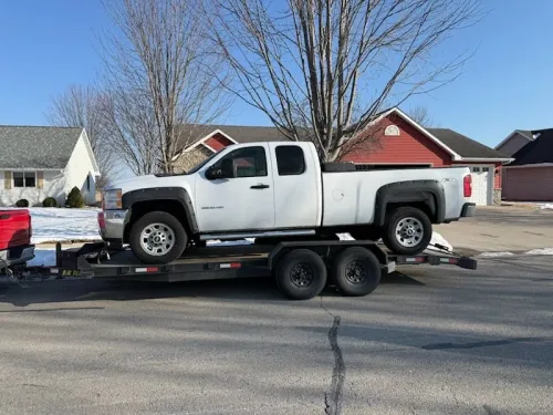Chevy 2500 HD on our 20ft flatbed trailer
