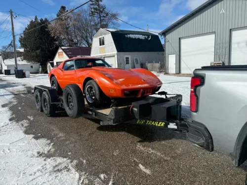 Classic Corvette on our 20ft flatbed trailer