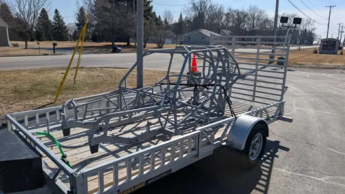 Racecar frame on our 14' utility trailer