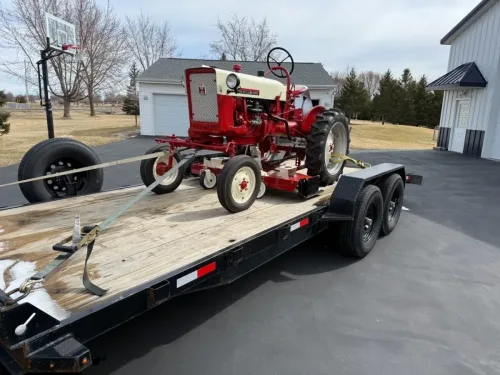 Classic tractor on our 20ft 12k flatbed trailer