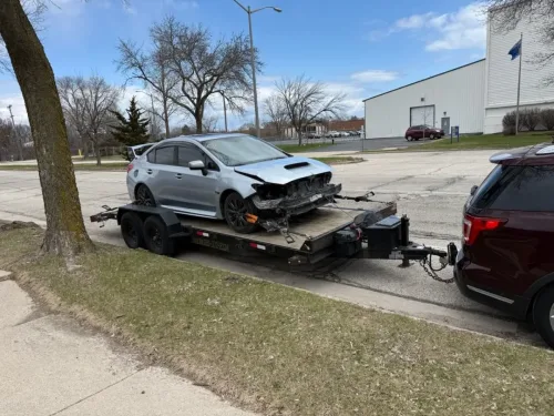 Subaru WRX on our 20ft flatbed trailer
