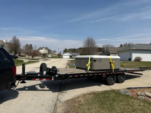 Large hot tub on our 24ft deckover trailer