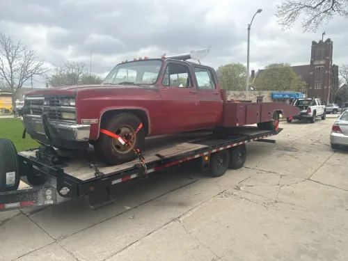 R3500 ramp truck on our 24ft deckover tilt trailer