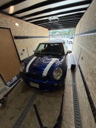 Mini Cooper S in our 8.5x20' enclosed trailer