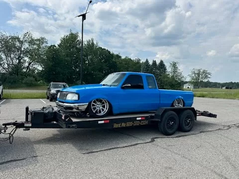 Slammed Ford Ranger on 20ft car hauler trailer