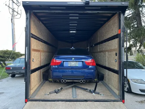 BMW M3 in our 8.5x20' enclosed trailer