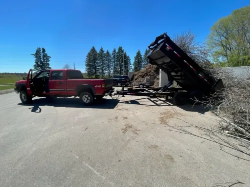 Our 7x14' dump trailer dumping brush
