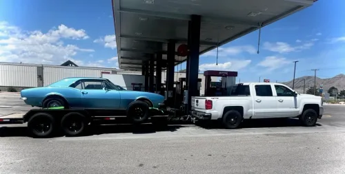 Classic car on our 20ft flatbed trailer