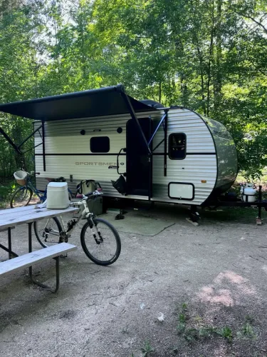 Our 21ft camper setup at a campsite