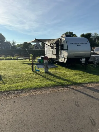 Our 21ft camper setup at a campsite