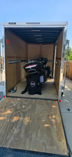 An Indian motorcycle in our 6x12' enclosed trailer