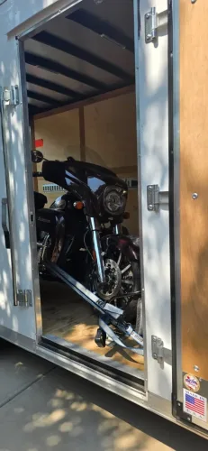 An Indian motorcycle in our 6x12' enclosed trailer