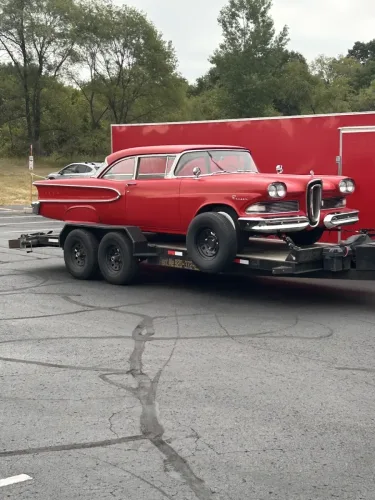 Our 20ft flatbed trailer hauling a classic car