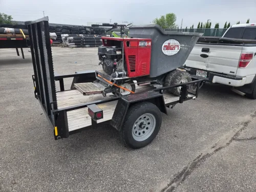 Our 5x8' utility trailer hauling a concrete buggy