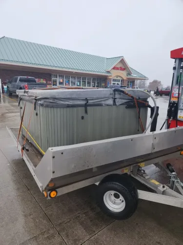 Hot tub on our 2-place snowmobile trailer