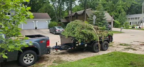6x12' dump trailer hauling brush