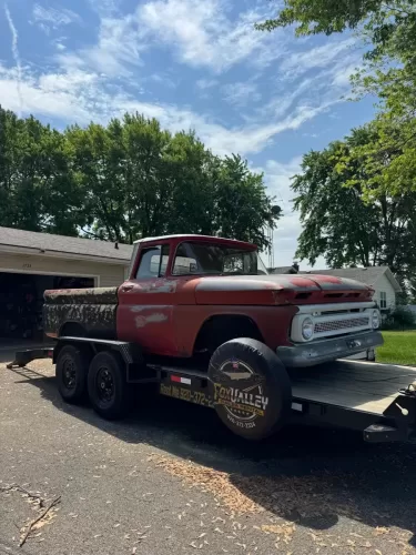 Old truck on 20ft car hauler trailer