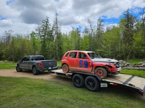 PT Cruiser on 20ft car hauler trailer